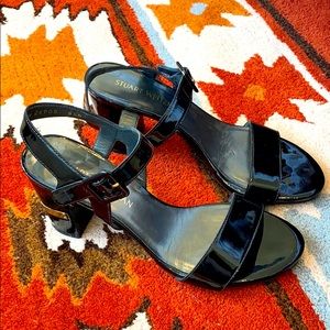Stuart Weitzman Black Patent Leather Sandals
